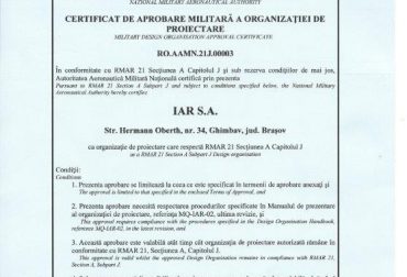 Certificat de autorizare a organizatiei de proiectare RO.21G